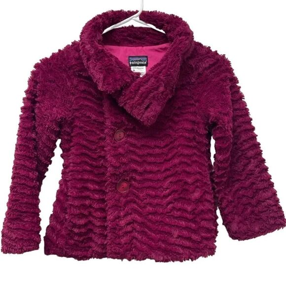 Patagonia Girls Pelage Faux Fur Jacket. Size 8 / small. Plush pink purple coat